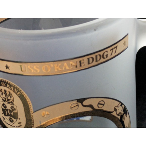 USS O'Kane DDG 77 Frosted Glass Beer Stein Navy Destroyer Mug Gold Trim 6in - Picture 8 of 10